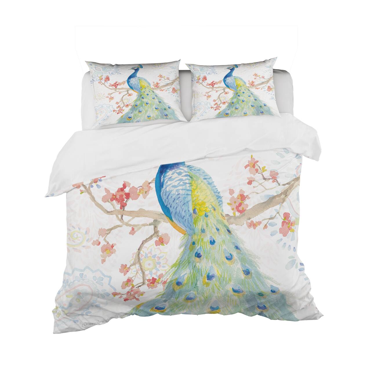 Designart 'peacocks Watercolor II' Traditional Bedding Set - Duvet Cover & Shams